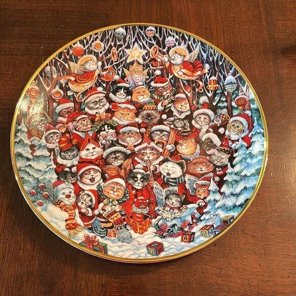 Christmas Cat Plate Santa Claws by Bill Bell Limited Edition Franklin Mint - Picture 3 of 5